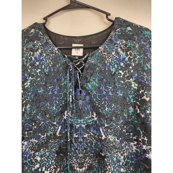 Cabi Blue Printed Chiffon Lace Up Neck #3339 Noel Eternity Dress Medium - Picture 3 of 9